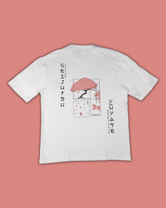 White Printed Oversized Fit T-shirt
