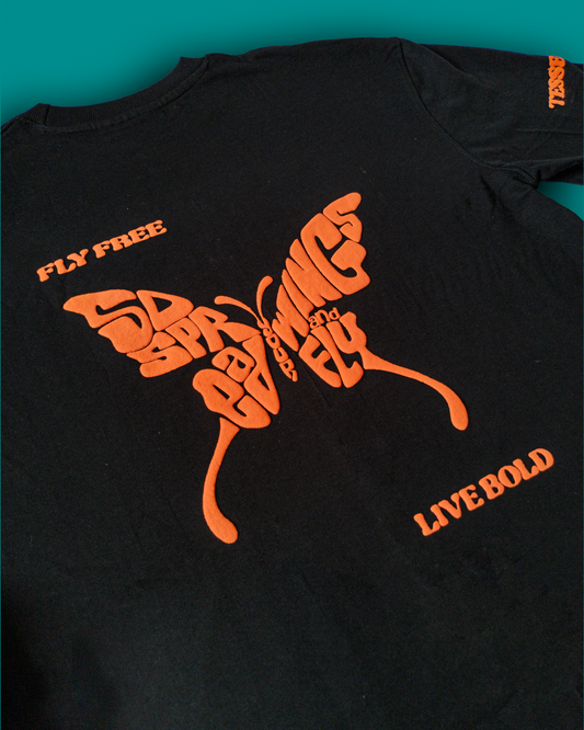 Fly Free Butterfly Puff Print Tee – Black