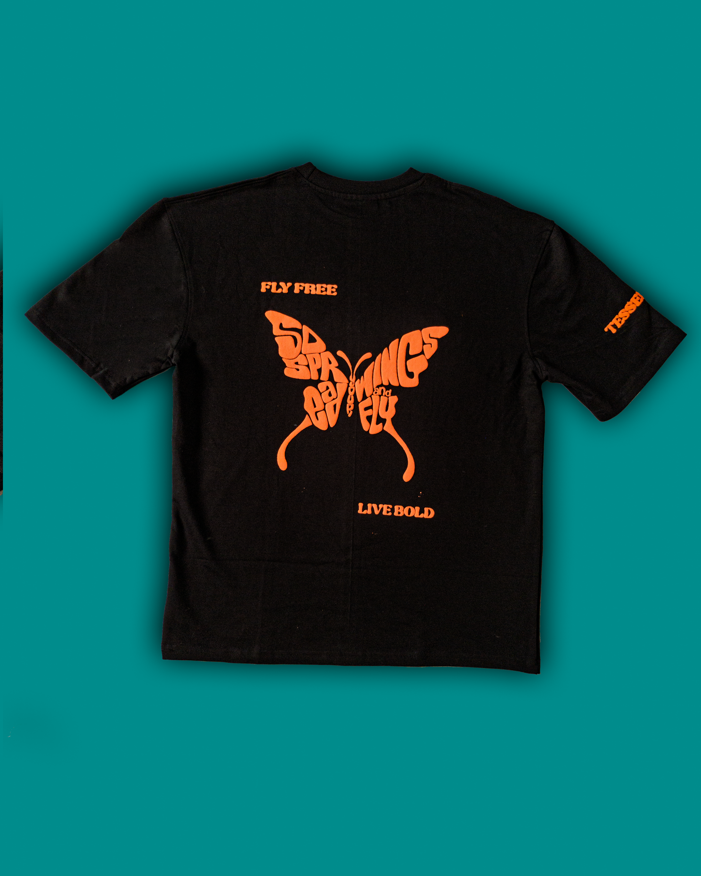 Fly Free Butterfly Puff Print Tee – Black