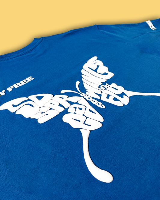 Fly Free Butterfly Puff Print Tee – Royal Blue