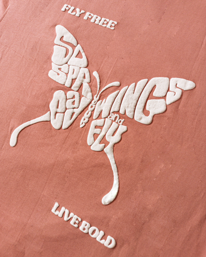 Fly Free Butterfly Puff Print Tee – Dusty Pink