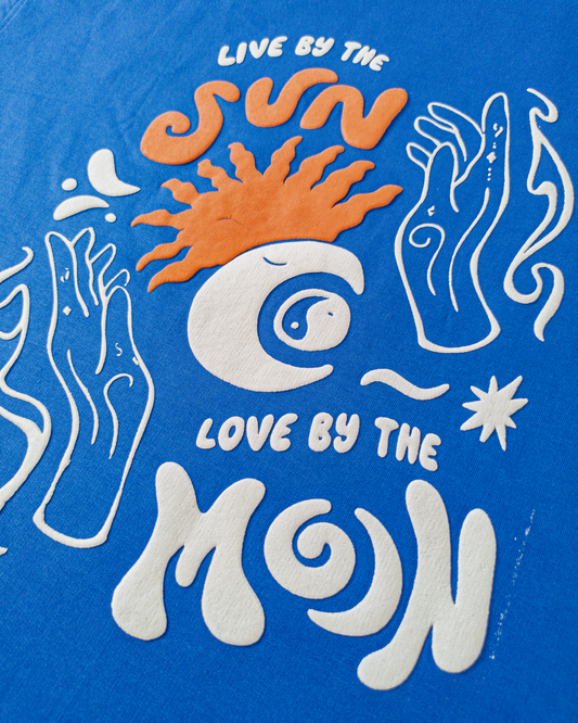 Sun & Moon Puff Print Tee – Blue