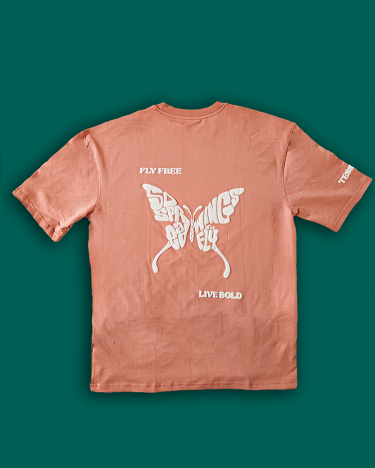 Fly Free Butterfly Puff Print Tee – Dusty Pink